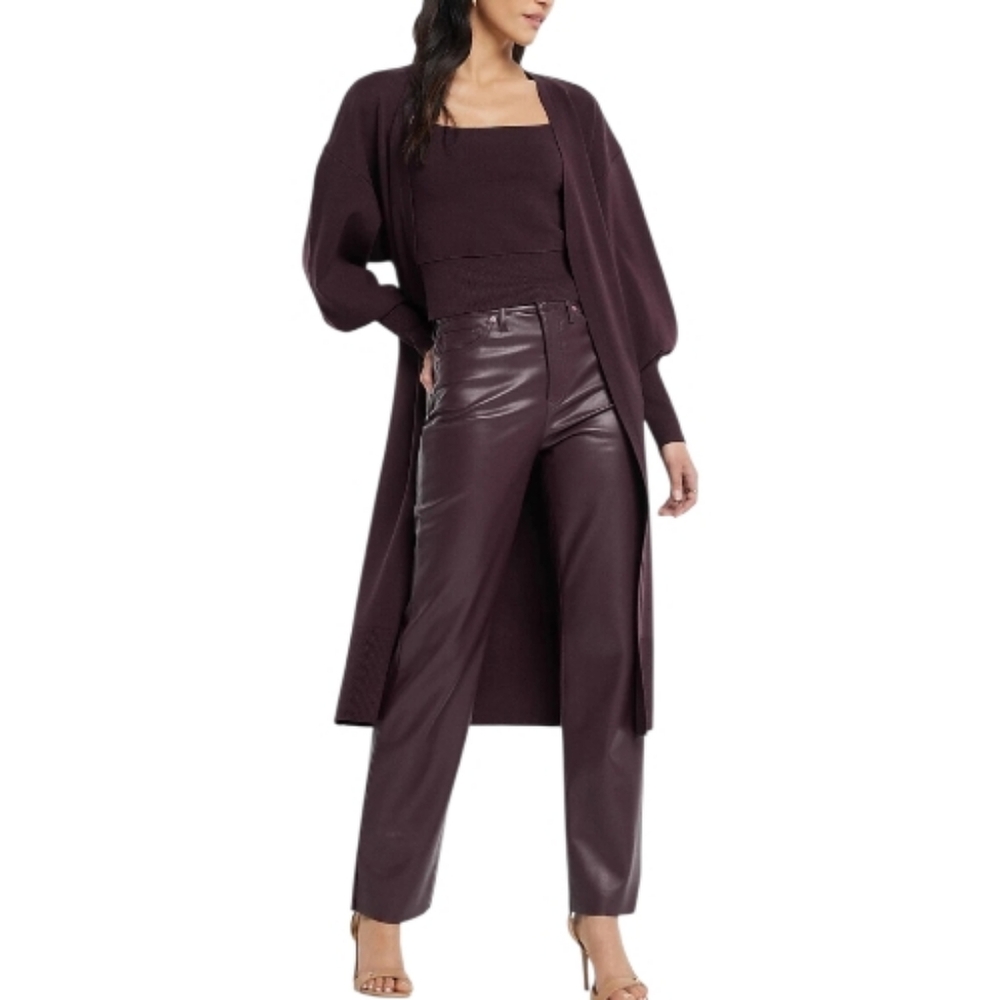 EXPRESS plum purple tie belt duster wrap‎ cardigan sweater L